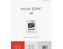 Карта памяти MicroSDHC SmartBuy, 32GB cl10 PRO U3 R/W90/70 MB/s + SD, SB32GBSDCL10U3-01 