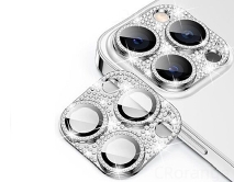 Защитная накладка на камеру iPhone 14 Pro/14 Pro Max 3D со стразами серебристая