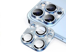 Защитная накладка на камеру iPhone 13 Pro/13 Pro Max 3D со стразами голубая 