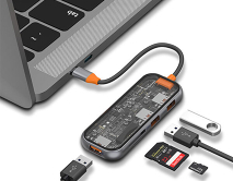 Type-C HUB Wiwu Cyber CB005 5in1, серый (3 USB 3.0+SD/TF Cardreader)