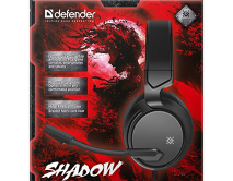 Компьютерная Игровая гарнитура Defender Shadow, софттач, провод 2м, черный, 64600
